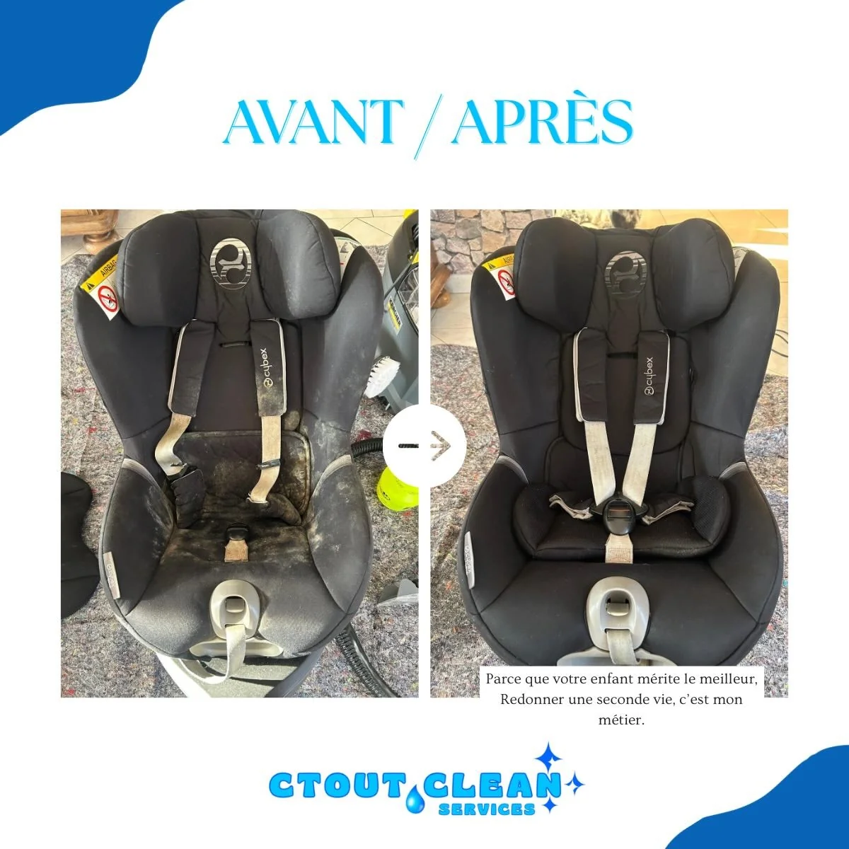 Nettoyage siège auto Cybex avant après